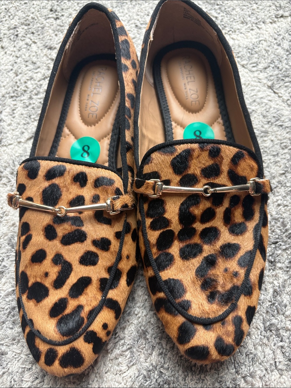 Rachel Zoe Leopard Print Loafers with Gold-Tone Bit